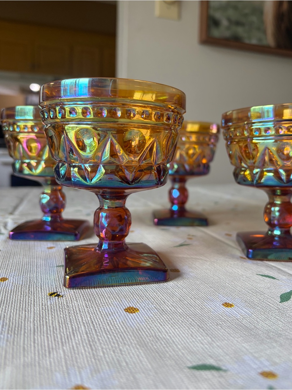 “Kings Crown” Thumb Pattern in Marigold Carnival glass
